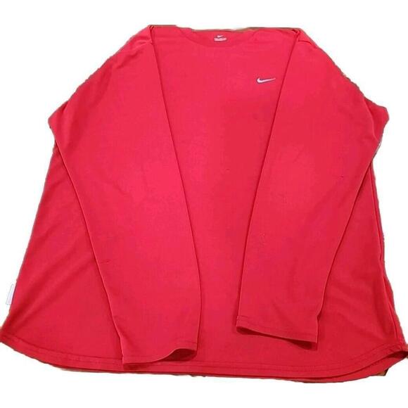 Nike Dri-Fit Mens Shirt XL Long Sleeves Red Logo Activewear Performance Stretch - Picture 2 of 7